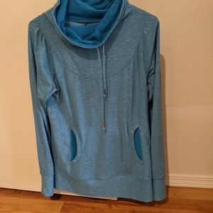 Space dye blue Prana cowl neck pullover